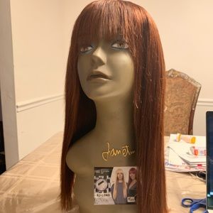Copper human hair wig with bangs